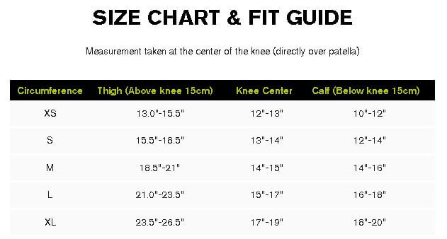 Knee brace size chart